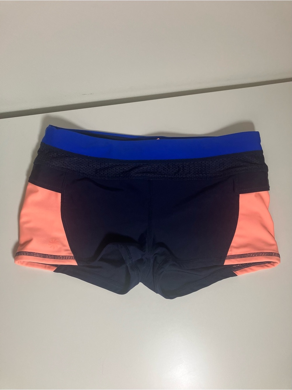 Athleta Women's Tri-Essential Black and Coral Athletic Swim Shorts with Blue